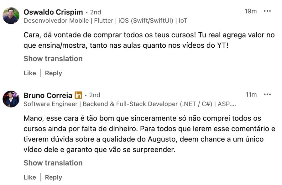 Print de depoimento de aluno