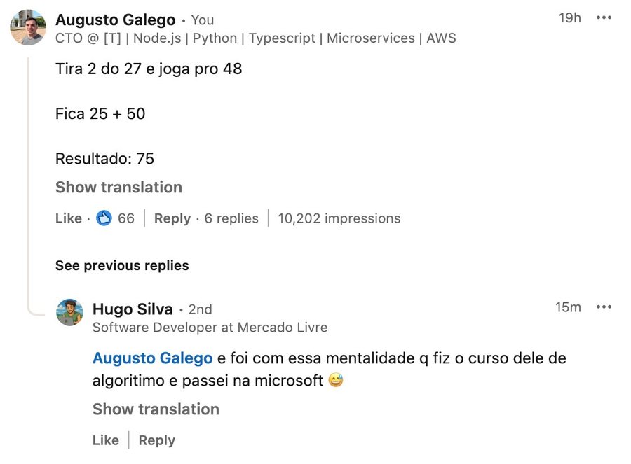Print de depoimento de aluno