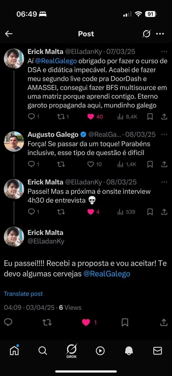 Print de depoimento de aluno